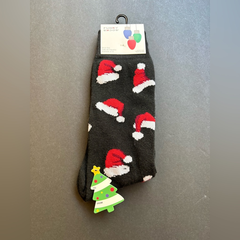 Funky Socks with Red and White Santa hat Design